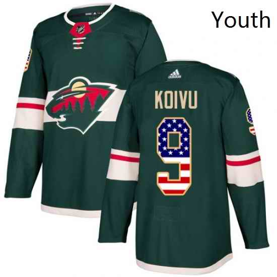 Youth Adidas Minnesota Wild 9 Mikko Koivu Authentic Green USA Flag Fashion NHL Jersey